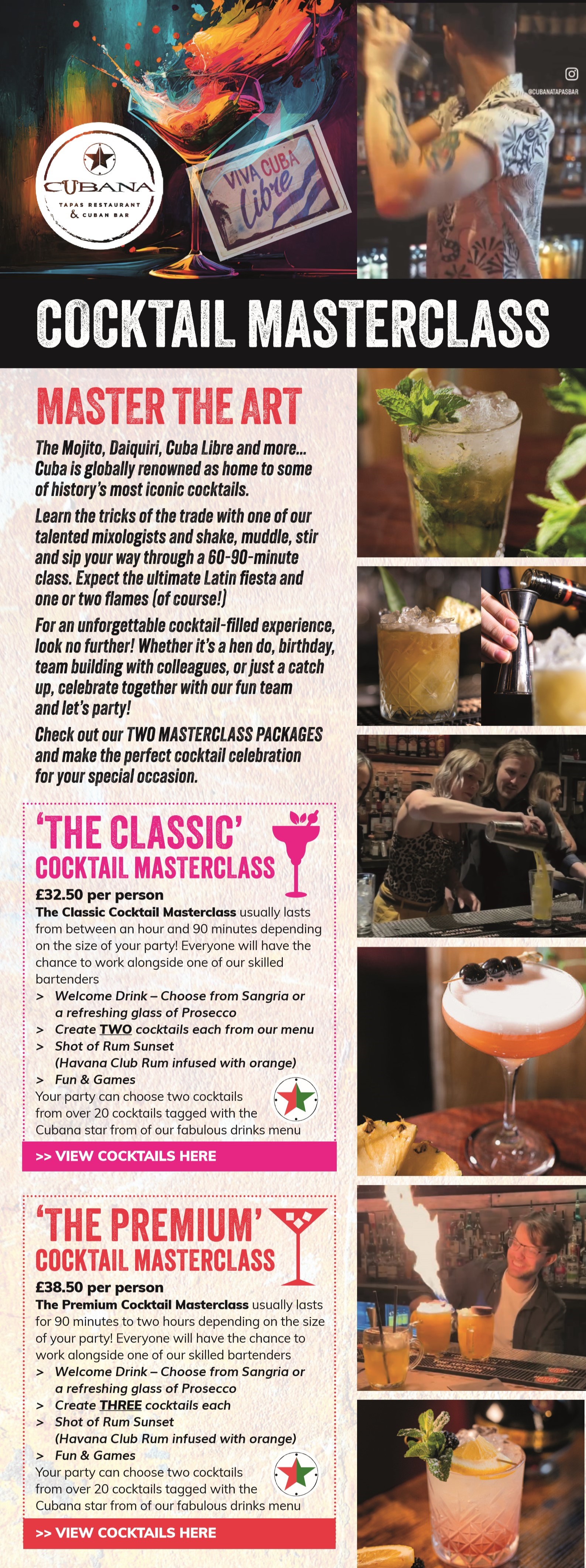 Cocktail Making Classes at Cubana Tapas Restaurant and Cuban Bar